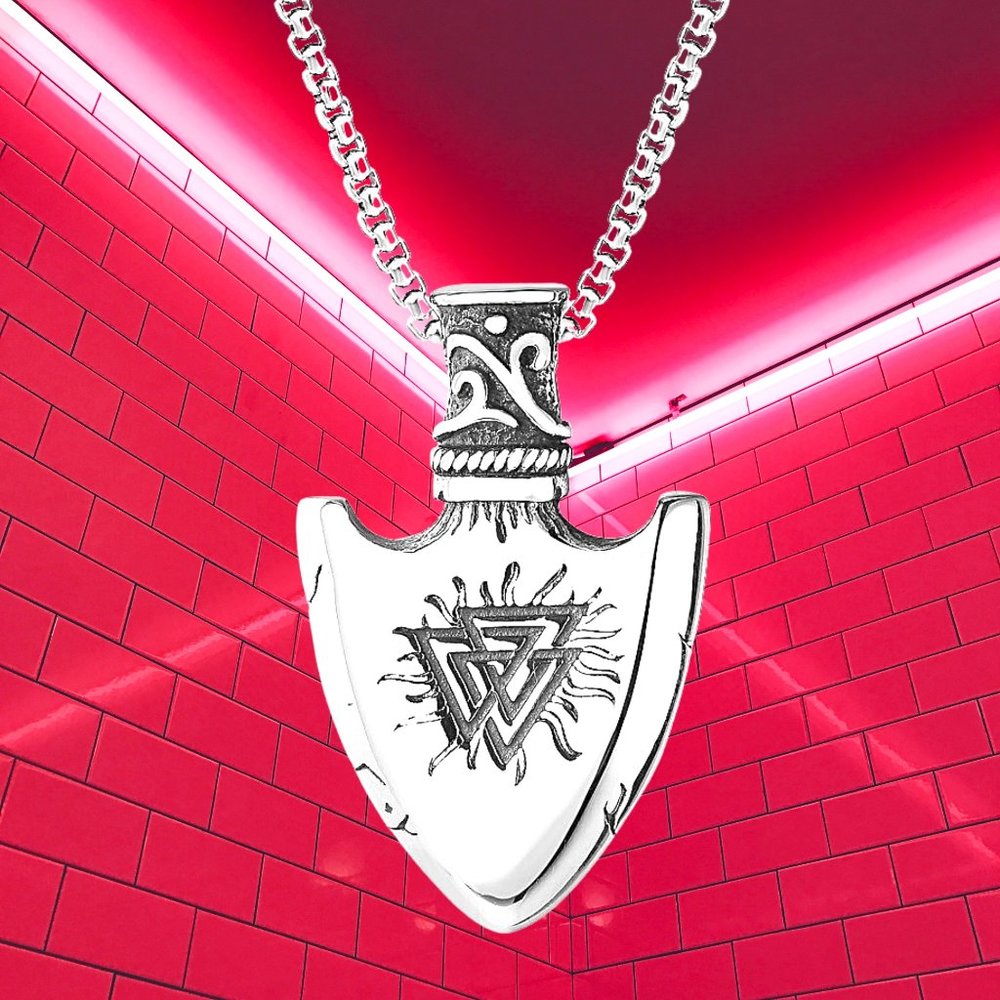 Viking Odin Compass Spear Stainless Steel Pendant Necklace